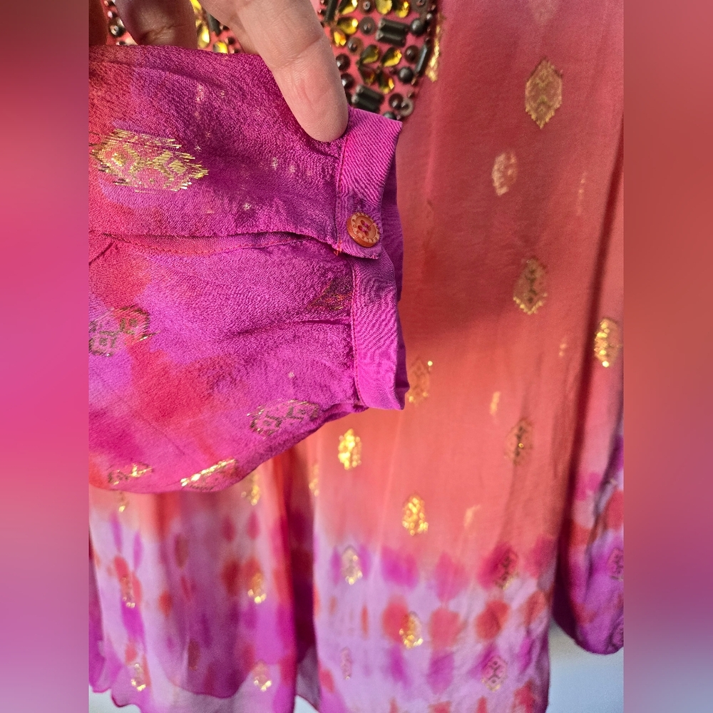 HALE BOB Pink Semi-sheer Silk Blouse With Beaded Neckline - Picture 3 of 8
